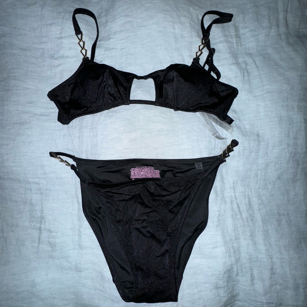 Victoria’s Secret Black Bikini Set with Gold Accents